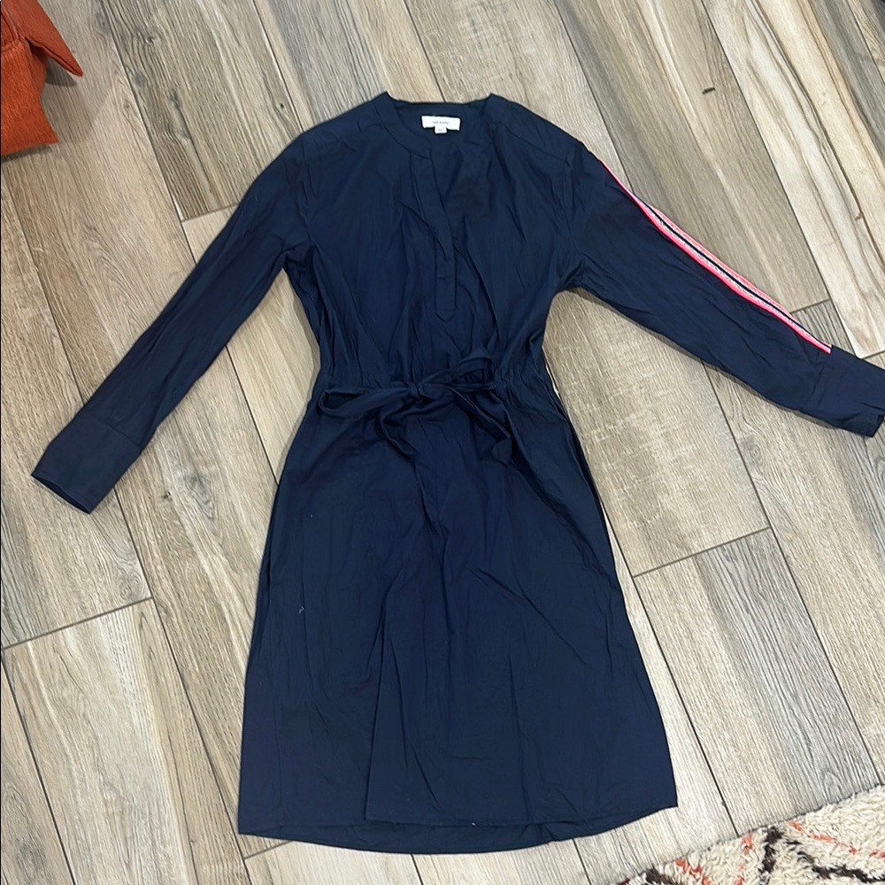 Navy Blue Long Sleeve Dress with Pink Stripe